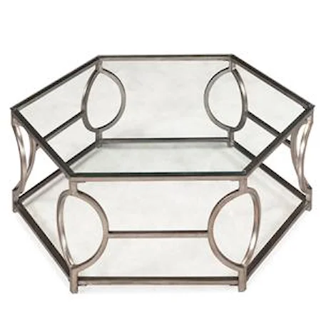 Hexagonal Cocktail Table with Glass Top and Geometric Detail